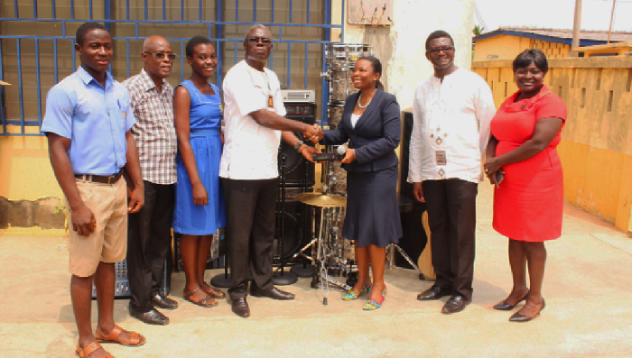 Mr Emmanuel Fiemawule (4th left), Headmaster, St John's Grammar School, receiving the items on behalf of the school from Pastor Dzifa Gakpleazi (5th left), Director of Administration, Royalhouse Chapel International. Picture: NII MARTEY M. Mr Emmanuel Fiemawule (4th left), Headmaster, St John's Grammar School, receiving the items on behalf of the school from Pastor Dzifa Gakpleazi (5th left), Director of Administration, Royalhouse Chapel International. Picture: NII MARTEY M.